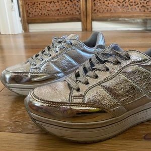 Silver reflective platform sneakers